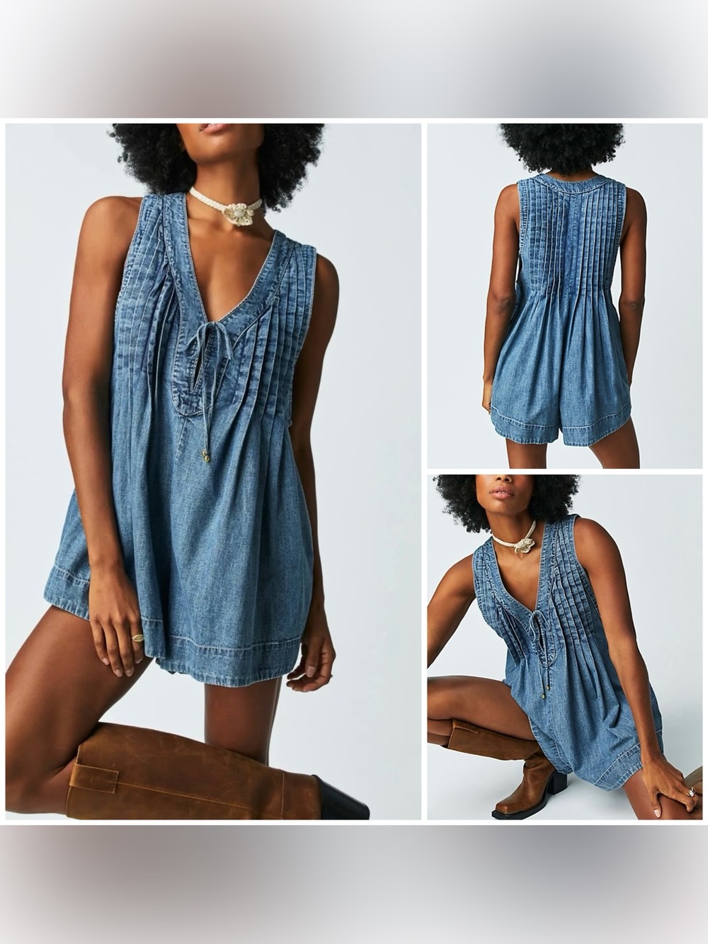 NWOT Free People Webster Romper - Falling Rain blue - large